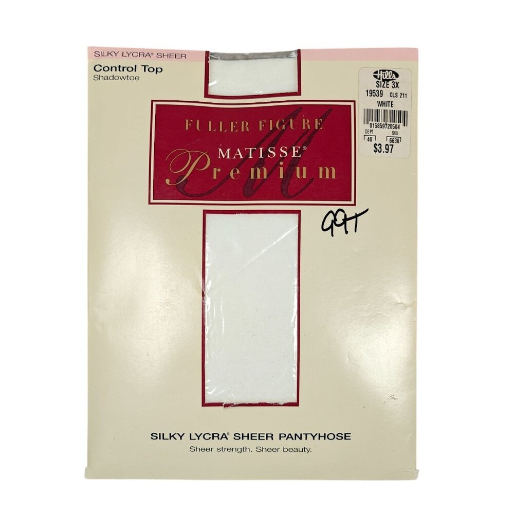 Vintage Matisse Premium Silky Lycra Sheer Control Top Pantyhose 3X White